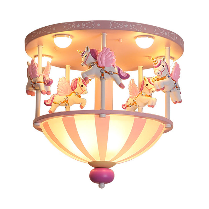 Merry-Go-Round Ceiling Flush Mount Kids Resin 5 Bulbs Bedroom Flushmount Lighting in Pink/Blue Clearhalo 'Ceiling Lights' 'Close To Ceiling Lights' 'Close to ceiling' 'Flush mount' Lighting' 784017