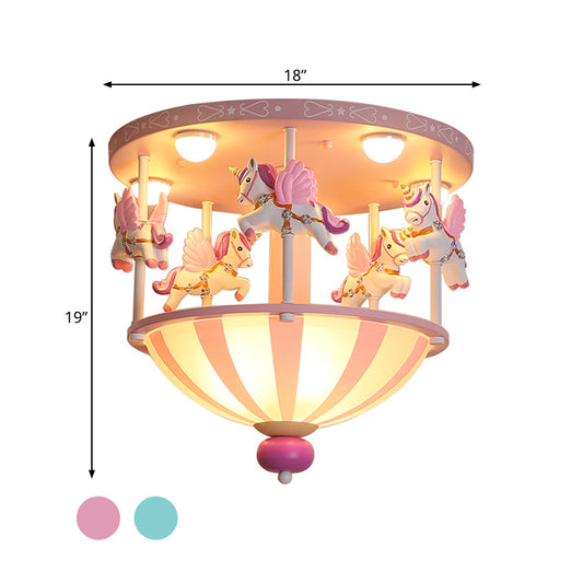 Merry-Go-Round Ceiling Flush Mount Kids Resin 5 Bulbs Bedroom Flushmount Lighting in Pink/Blue Clearhalo 'Ceiling Lights' 'Close To Ceiling Lights' 'Close to ceiling' 'Flush mount' Lighting' 784018