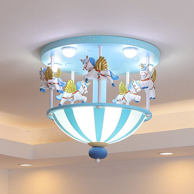 Merry-Go-Round Ceiling Flush Mount Kids Resin 5 Bulbs Bedroom Flushmount Lighting in Pink/Blue Blue Clearhalo 'Ceiling Lights' 'Close To Ceiling Lights' 'Close to ceiling' 'Flush mount' Lighting' 784019