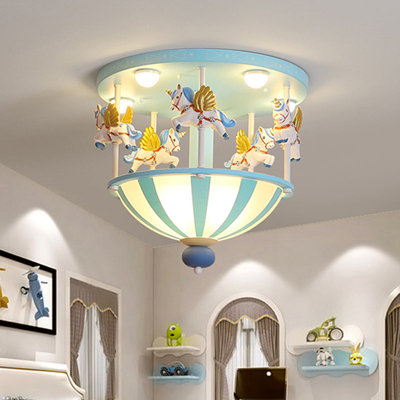 Merry-Go-Round Ceiling Flush Mount Kids Resin 5 Bulbs Bedroom Flushmount Lighting in Pink/Blue Clearhalo 'Ceiling Lights' 'Close To Ceiling Lights' 'Close to ceiling' 'Flush mount' Lighting' 784020