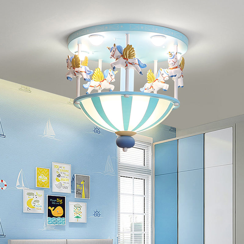 Merry-Go-Round Ceiling Flush Mount Kids Resin 5 Bulbs Bedroom Flushmount Lighting in Pink/Blue Clearhalo 'Ceiling Lights' 'Close To Ceiling Lights' 'Close to ceiling' 'Flush mount' Lighting' 784021