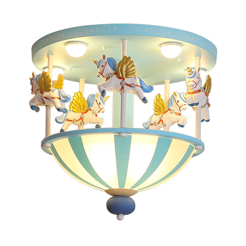 Merry-Go-Round Ceiling Flush Mount Kids Resin 5 Bulbs Bedroom Flushmount Lighting in Pink/Blue Clearhalo 'Ceiling Lights' 'Close To Ceiling Lights' 'Close to ceiling' 'Flush mount' Lighting' 784022