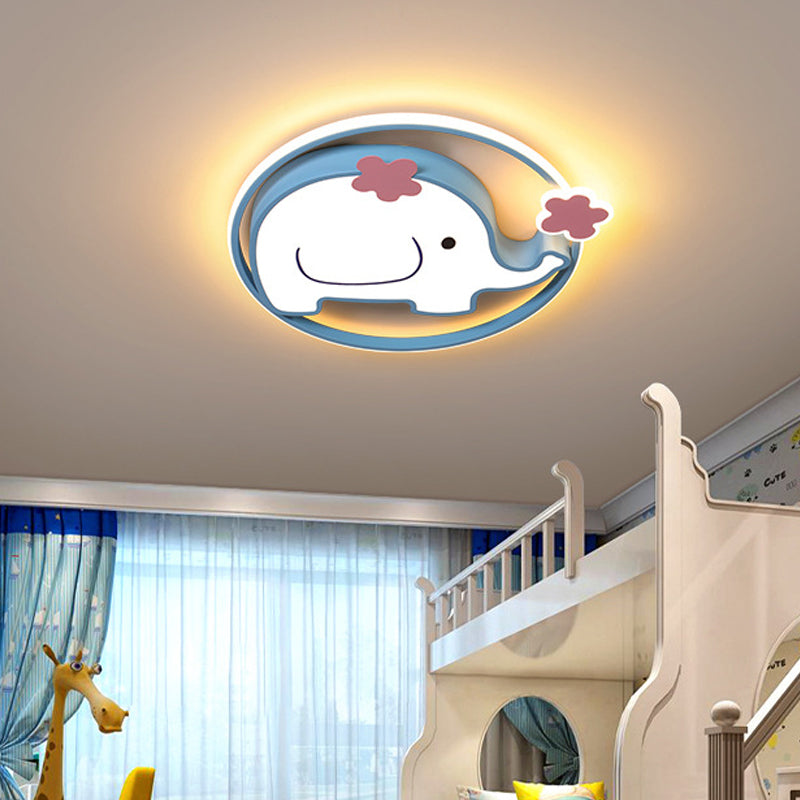 Elephant Flush Light Fixture Kids Iron Blue LED Flush Mount Recessed Lighting in Warm/White Light Blue Warm Clearhalo 'Ceiling Lights' 'Close To Ceiling Lights' 'Close to ceiling' 'Flush mount' Lighting' 784027