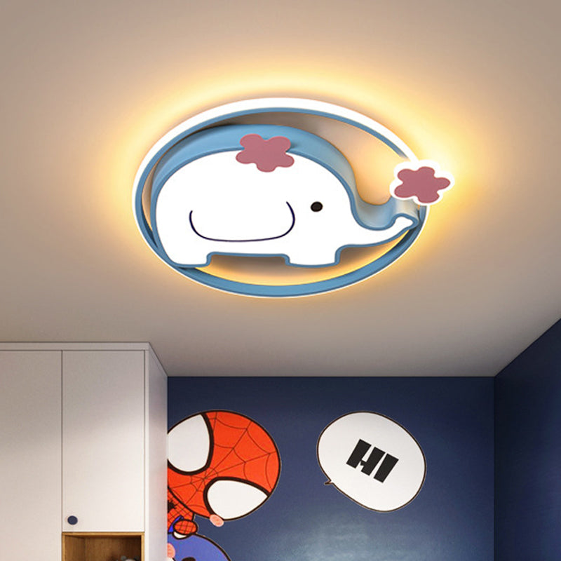 Elephant Flush Light Fixture Kids Iron Blue LED Flush Mount Recessed Lighting in Warm/White Light Clearhalo 'Ceiling Lights' 'Close To Ceiling Lights' 'Close to ceiling' 'Flush mount' Lighting' 784028