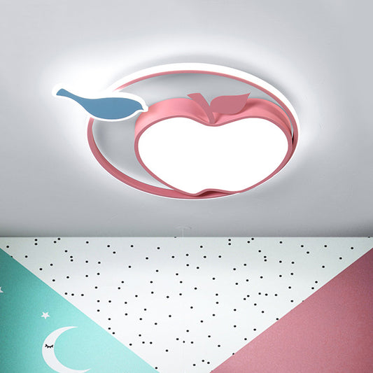 Pink Apple Ceiling Lamp Cartoon Acrylic Integrated LED Flush Mount Fixture in Warm/White Light for Kids Bedroom Pink White Clearhalo 'Ceiling Lights' 'Close To Ceiling Lights' 'Close to ceiling' 'Flush mount' Lighting' 784032