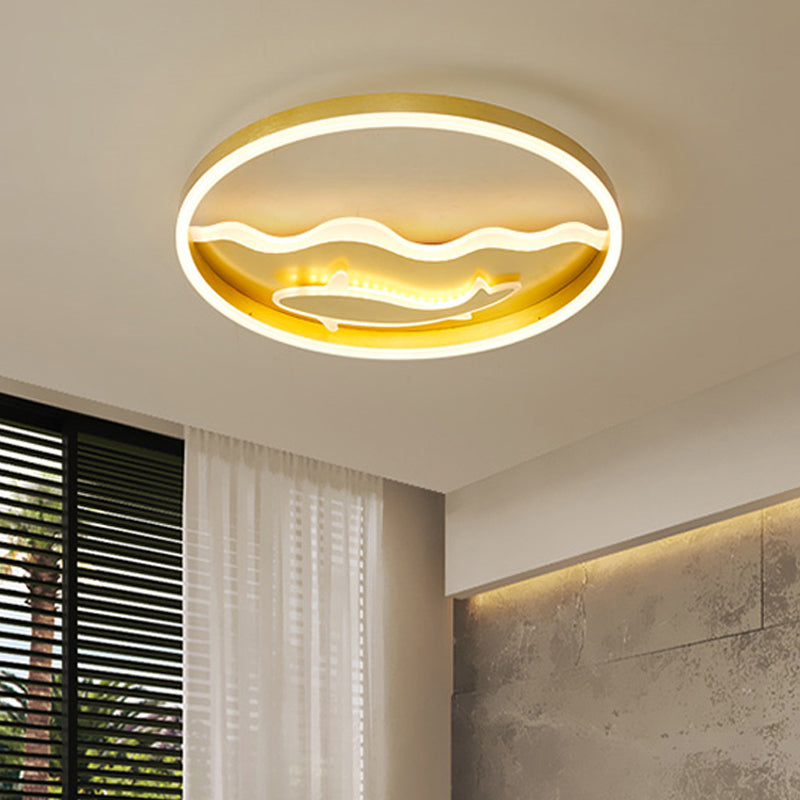 Kids Style Super Thin Flush Ceiling Light Acrylic Bedroom LED Flush-Mount Light Fixture with Fish/Apple Pattern in Gold Clearhalo 'Ceiling Lights' 'Close To Ceiling Lights' 'Close to ceiling' 'Flush mount' Lighting' 784040