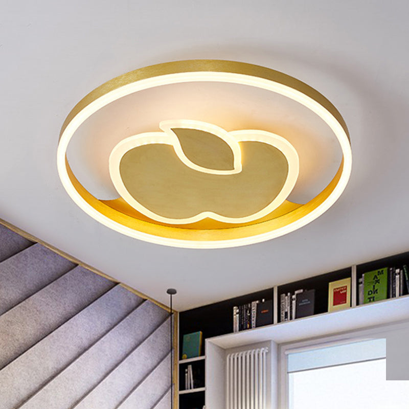 Kids Style Super Thin Flush Ceiling Light Acrylic Bedroom LED Flush-Mount Light Fixture with Fish/Apple Pattern in Gold Gold A Clearhalo 'Ceiling Lights' 'Close To Ceiling Lights' 'Close to ceiling' 'Flush mount' Lighting' 784043