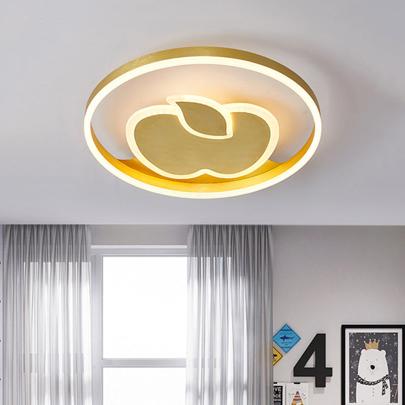 Kids Style Super Thin Flush Ceiling Light Acrylic Bedroom LED Flush-Mount Light Fixture with Fish/Apple Pattern in Gold Clearhalo 'Ceiling Lights' 'Close To Ceiling Lights' 'Close to ceiling' 'Flush mount' Lighting' 784044