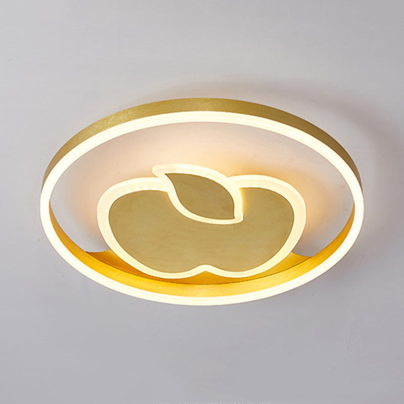 Kids Style Super Thin Flush Ceiling Light Acrylic Bedroom LED Flush-Mount Light Fixture with Fish/Apple Pattern in Gold Clearhalo 'Ceiling Lights' 'Close To Ceiling Lights' 'Close to ceiling' 'Flush mount' Lighting' 784046