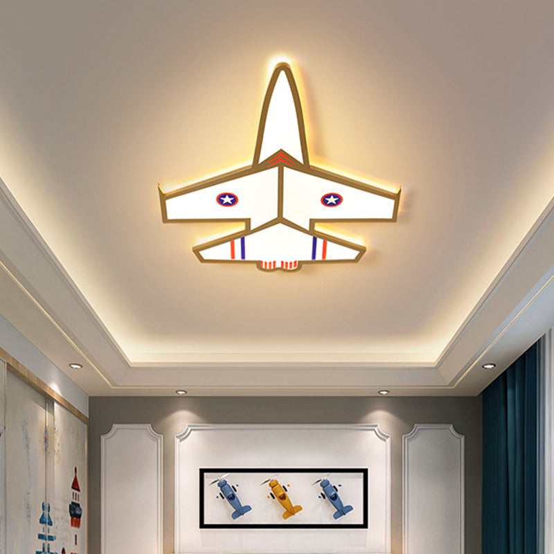 Gold Jet Thin Flush Mounted Ceiling Light Kid Acrylic LED Flushmount Lighting for Boy's Bedroom, Warm/White Light Gold Warm Clearhalo 'Ceiling Lights' 'Close To Ceiling Lights' 'Close to ceiling' 'Flush mount' Lighting' 784051