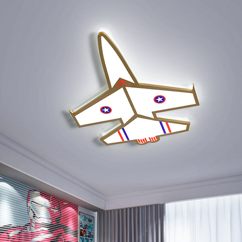 Gold Jet Thin Flush Mounted Ceiling Light Kid Acrylic LED Flushmount Lighting for Boy's Bedroom, Warm/White Light Gold White Clearhalo 'Ceiling Lights' 'Close To Ceiling Lights' 'Close to ceiling' 'Flush mount' Lighting' 784052