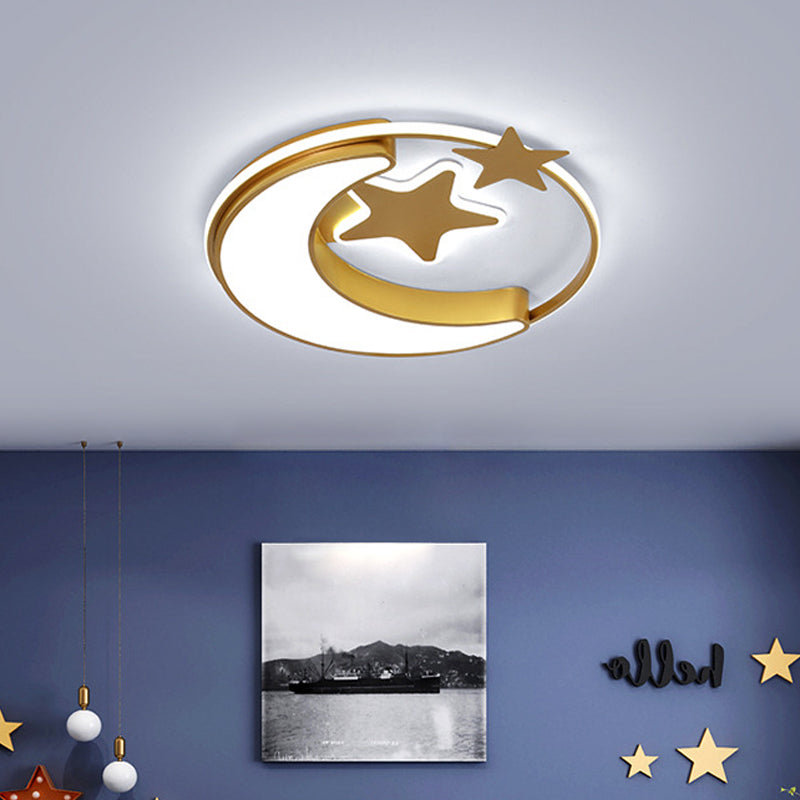 Crescent and Star Flushmount Light Modern Acrylic Kids Bedroom Close to Ceiling Lighting in Pink/Gold/Blue Gold Clearhalo 'Ceiling Lights' 'Close To Ceiling Lights' 'Close to ceiling' 'Flush mount' Lighting' 784059