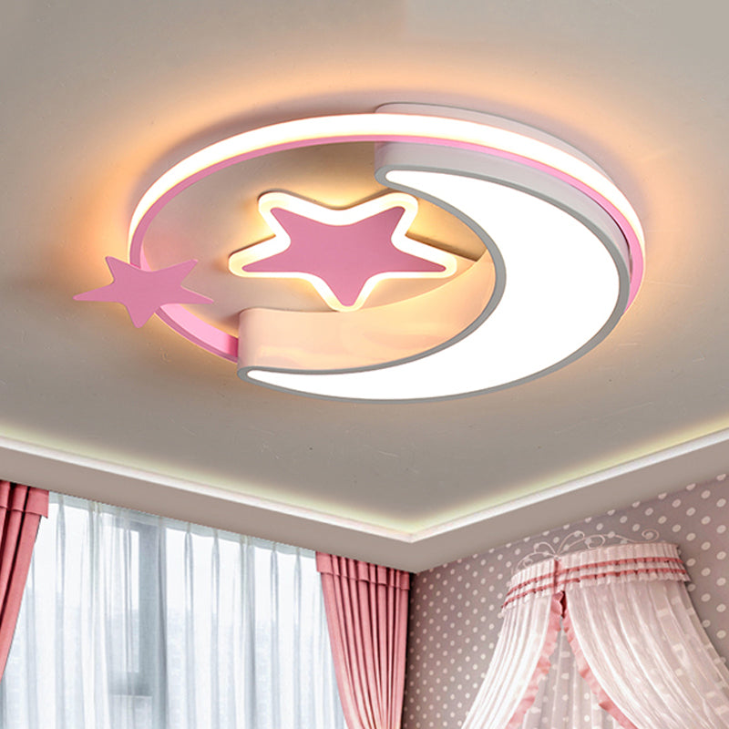 Crescent and Star Flushmount Light Modern Acrylic Kids Bedroom Close to Ceiling Lighting in Pink/Gold/Blue Pink Clearhalo 'Ceiling Lights' 'Close To Ceiling Lights' 'Close to ceiling' 'Flush mount' Lighting' 784063