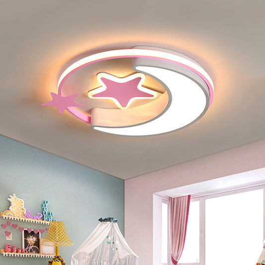 Crescent and Star Flushmount Light Modern Acrylic Kids Bedroom Close to Ceiling Lighting in Pink/Gold/Blue Clearhalo 'Ceiling Lights' 'Close To Ceiling Lights' 'Close to ceiling' 'Flush mount' Lighting' 784064