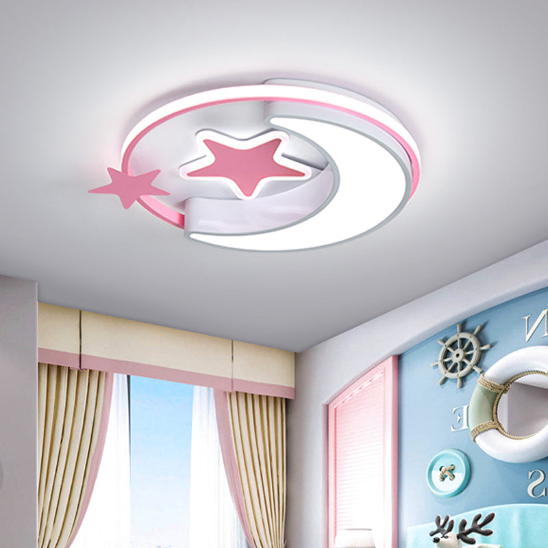 Crescent and Star Flushmount Light Modern Acrylic Kids Bedroom Close to Ceiling Lighting in Pink/Gold/Blue Clearhalo 'Ceiling Lights' 'Close To Ceiling Lights' 'Close to ceiling' 'Flush mount' Lighting' 784065