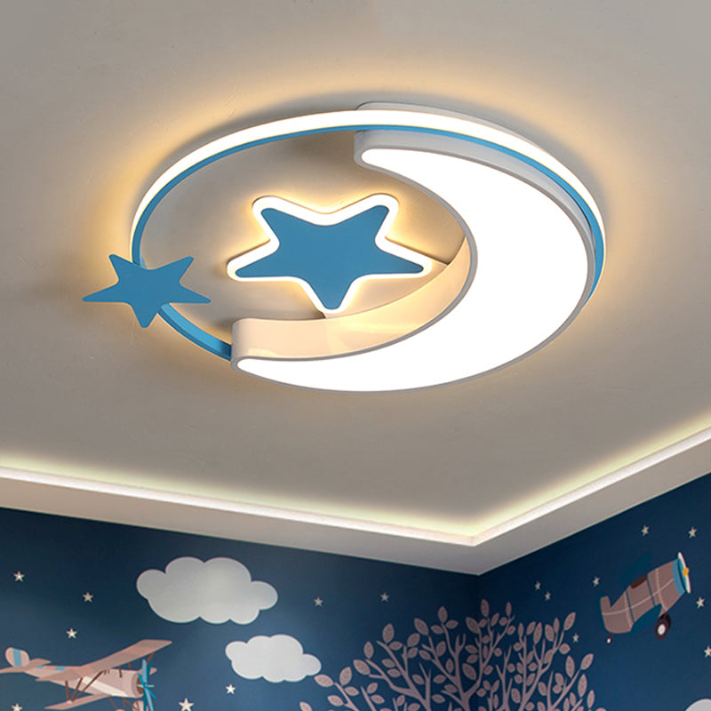 Crescent and Star Flushmount Light Modern Acrylic Kids Bedroom Close to Ceiling Lighting in Pink/Gold/Blue Blue Clearhalo 'Ceiling Lights' 'Close To Ceiling Lights' 'Close to ceiling' 'Flush mount' Lighting' 784067