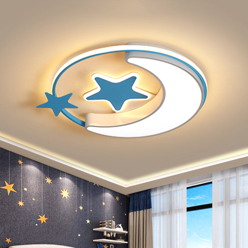 Crescent and Star Flushmount Light Modern Acrylic Kids Bedroom Close to Ceiling Lighting in Pink/Gold/Blue Clearhalo 'Ceiling Lights' 'Close To Ceiling Lights' 'Close to ceiling' 'Flush mount' Lighting' 784068