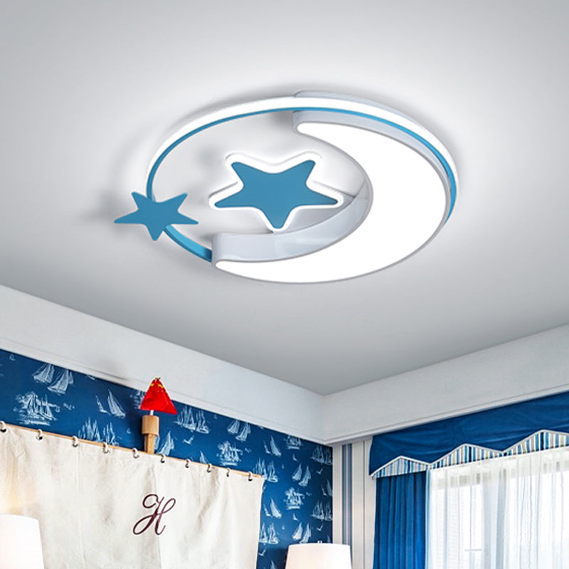 Crescent and Star Flushmount Light Modern Acrylic Kids Bedroom Close to Ceiling Lighting in Pink/Gold/Blue Clearhalo 'Ceiling Lights' 'Close To Ceiling Lights' 'Close to ceiling' 'Flush mount' Lighting' 784069