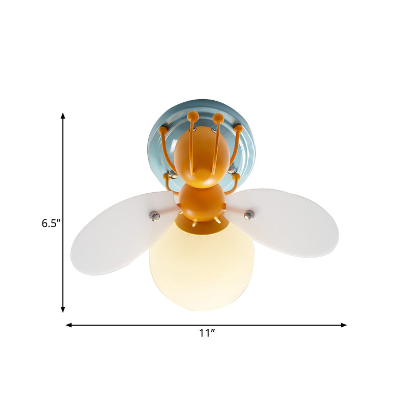 Kids Firefly White Glass Semi Flush 1 Bulb Ceiling Flush Mount Light in Orange for Corridor Clearhalo 'Ceiling Lights' 'Close To Ceiling Lights' 'Close to ceiling' 'Glass shade' 'Glass' 'Pendant Lights' 'Semi-flushmount' Lighting' 784074