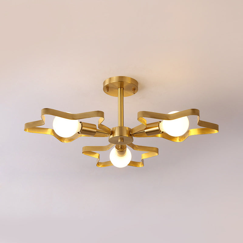 Kid 3/4/5-Head Semi Flush Ceiling Light Gold Pentagram Flushmount Light with Metal Frame Clearhalo 'Ceiling Lights' 'Close To Ceiling Lights' 'Close to ceiling' 'Semi-flushmount' Lighting' 784089