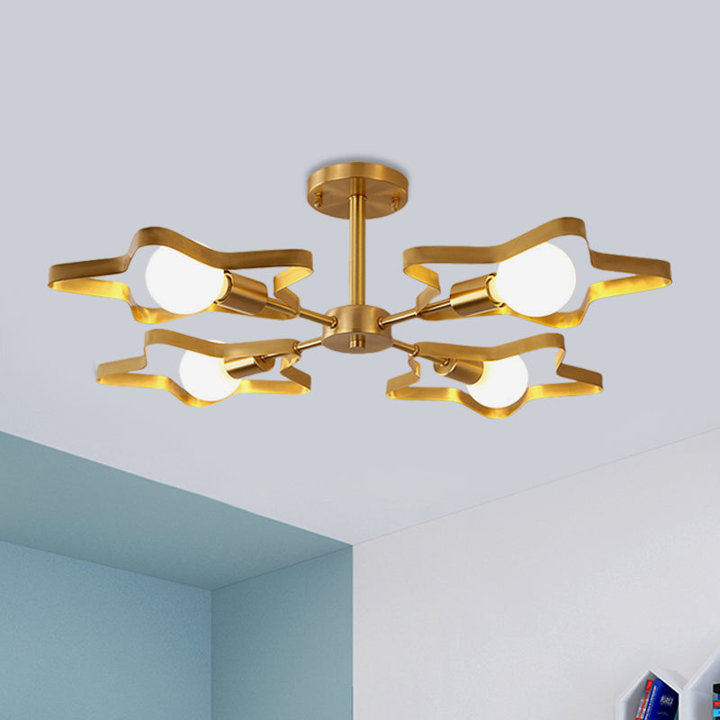 Kid 3/4/5-Head Semi Flush Ceiling Light Gold Pentagram Flushmount Light with Metal Frame 4 Gold Clearhalo 'Ceiling Lights' 'Close To Ceiling Lights' 'Close to ceiling' 'Semi-flushmount' Lighting' 784091