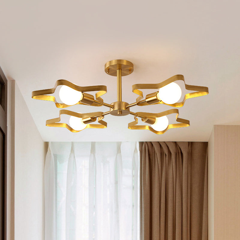 Kid 3/4/5-Head Semi Flush Ceiling Light Gold Pentagram Flushmount Light with Metal Frame Clearhalo 'Ceiling Lights' 'Close To Ceiling Lights' 'Close to ceiling' 'Semi-flushmount' Lighting' 784092