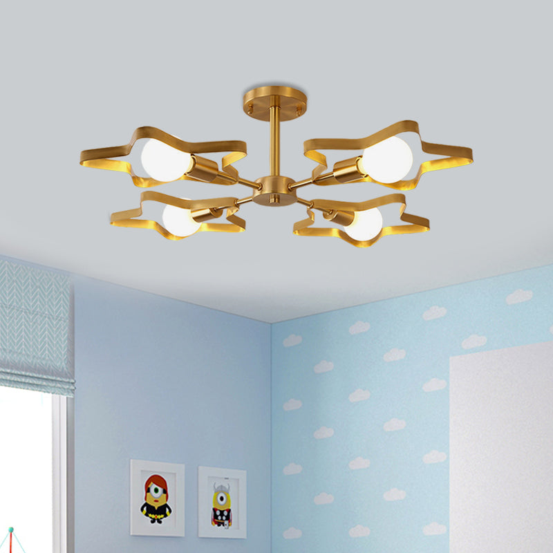 Kid 3/4/5-Head Semi Flush Ceiling Light Gold Pentagram Flushmount Light with Metal Frame Clearhalo 'Ceiling Lights' 'Close To Ceiling Lights' 'Close to ceiling' 'Semi-flushmount' Lighting' 784093