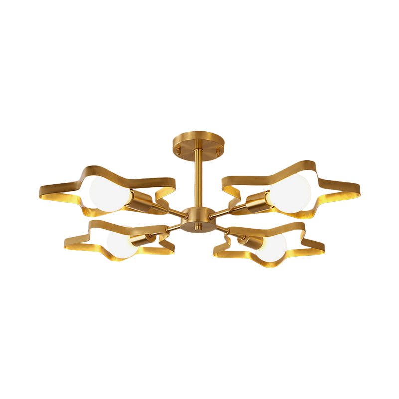 Kid 3/4/5-Head Semi Flush Ceiling Light Gold Pentagram Flushmount Light with Metal Frame Clearhalo 'Ceiling Lights' 'Close To Ceiling Lights' 'Close to ceiling' 'Semi-flushmount' Lighting' 784094