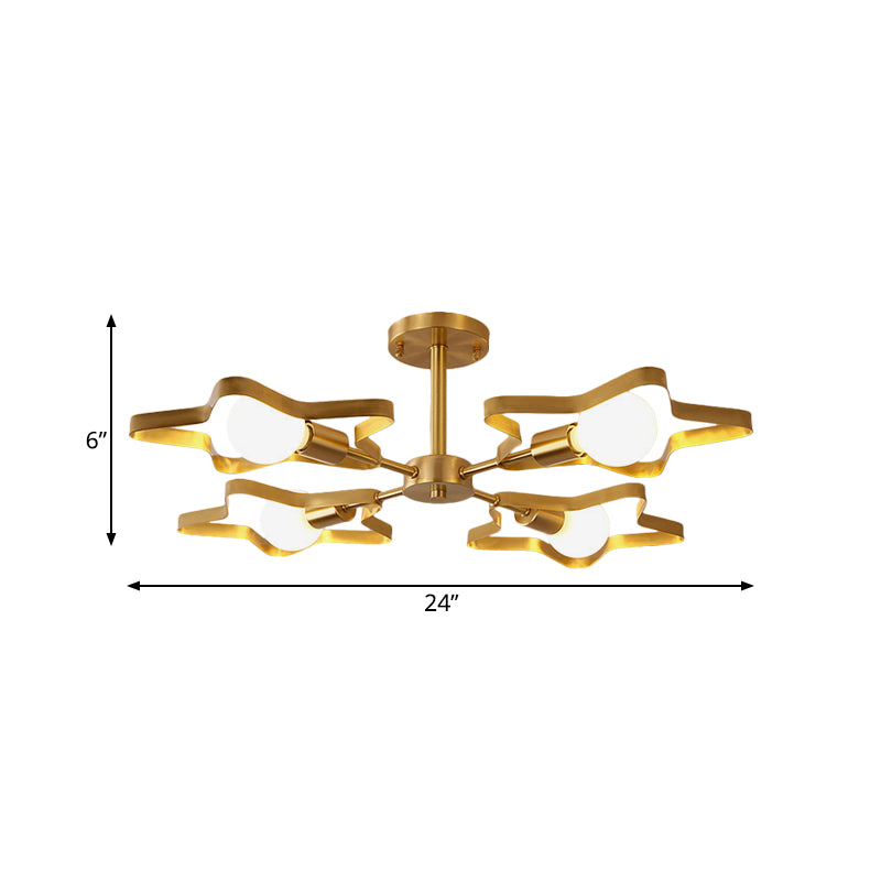 Kid 3/4/5-Head Semi Flush Ceiling Light Gold Pentagram Flushmount Light with Metal Frame Clearhalo 'Ceiling Lights' 'Close To Ceiling Lights' 'Close to ceiling' 'Semi-flushmount' Lighting' 784095