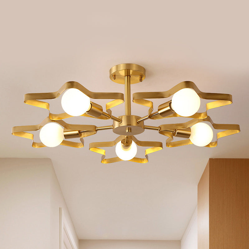 Kid 3/4/5-Head Semi Flush Ceiling Light Gold Pentagram Flushmount Light with Metal Frame 5 Gold Clearhalo 'Ceiling Lights' 'Close To Ceiling Lights' 'Close to ceiling' 'Semi-flushmount' Lighting' 784096