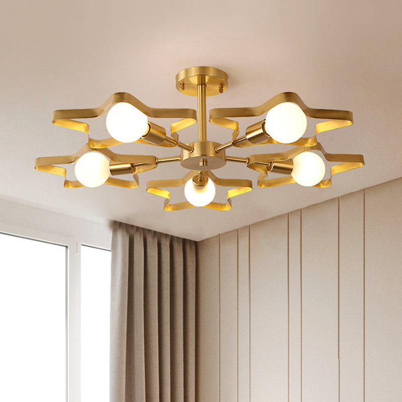 Kid 3/4/5-Head Semi Flush Ceiling Light Gold Pentagram Flushmount Light with Metal Frame Clearhalo 'Ceiling Lights' 'Close To Ceiling Lights' 'Close to ceiling' 'Semi-flushmount' Lighting' 784097