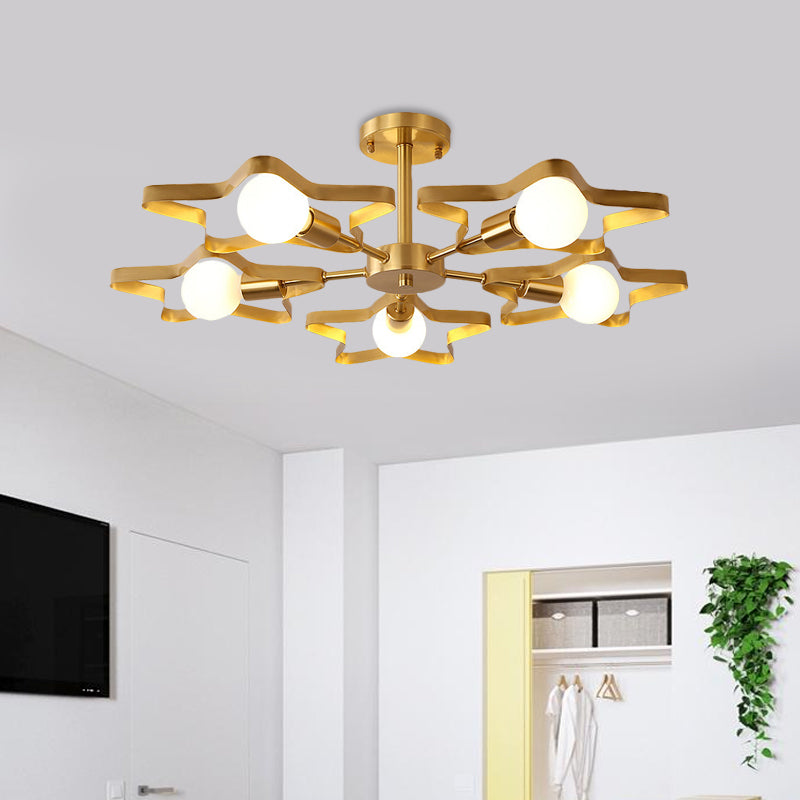 Kid 3/4/5-Head Semi Flush Ceiling Light Gold Pentagram Flushmount Light with Metal Frame Clearhalo 'Ceiling Lights' 'Close To Ceiling Lights' 'Close to ceiling' 'Semi-flushmount' Lighting' 784098