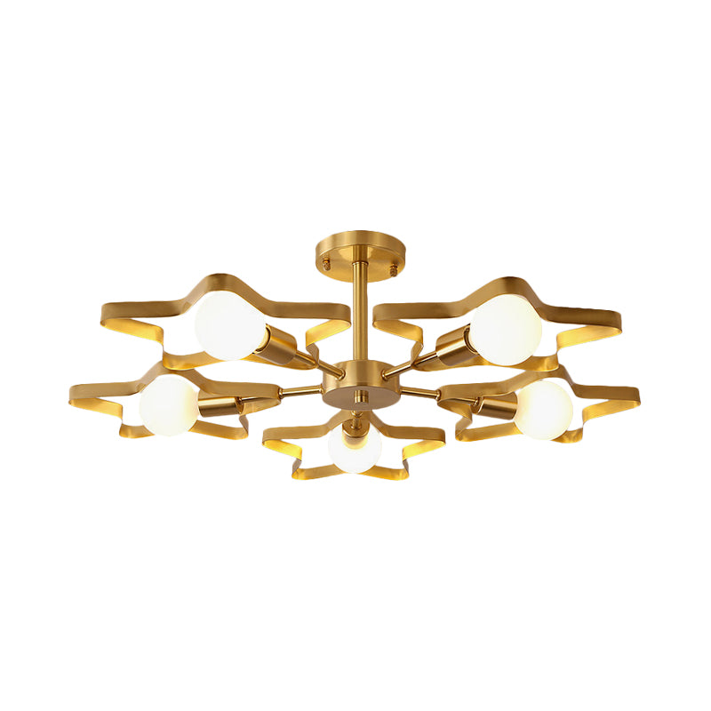 Kid 3/4/5-Head Semi Flush Ceiling Light Gold Pentagram Flushmount Light with Metal Frame Clearhalo 'Ceiling Lights' 'Close To Ceiling Lights' 'Close to ceiling' 'Semi-flushmount' Lighting' 784099