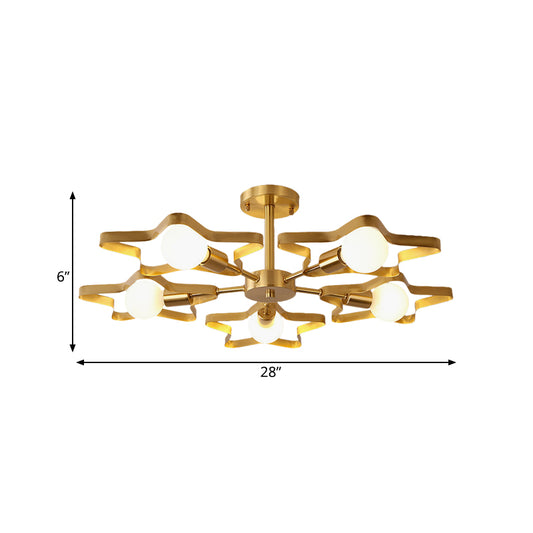 Kid 3/4/5-Head Semi Flush Ceiling Light Gold Pentagram Flushmount Light with Metal Frame Clearhalo 'Ceiling Lights' 'Close To Ceiling Lights' 'Close to ceiling' 'Semi-flushmount' Lighting' 784100