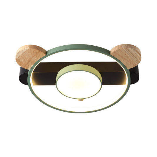 Acrylic Bear Design Ceiling Flush Light Cartoon White/Green-Wood LED Flush Mount Lighting Fixture Green Clearhalo 'Ceiling Lights' 'Close To Ceiling Lights' 'Close to ceiling' 'Flush mount' Lighting' 784101