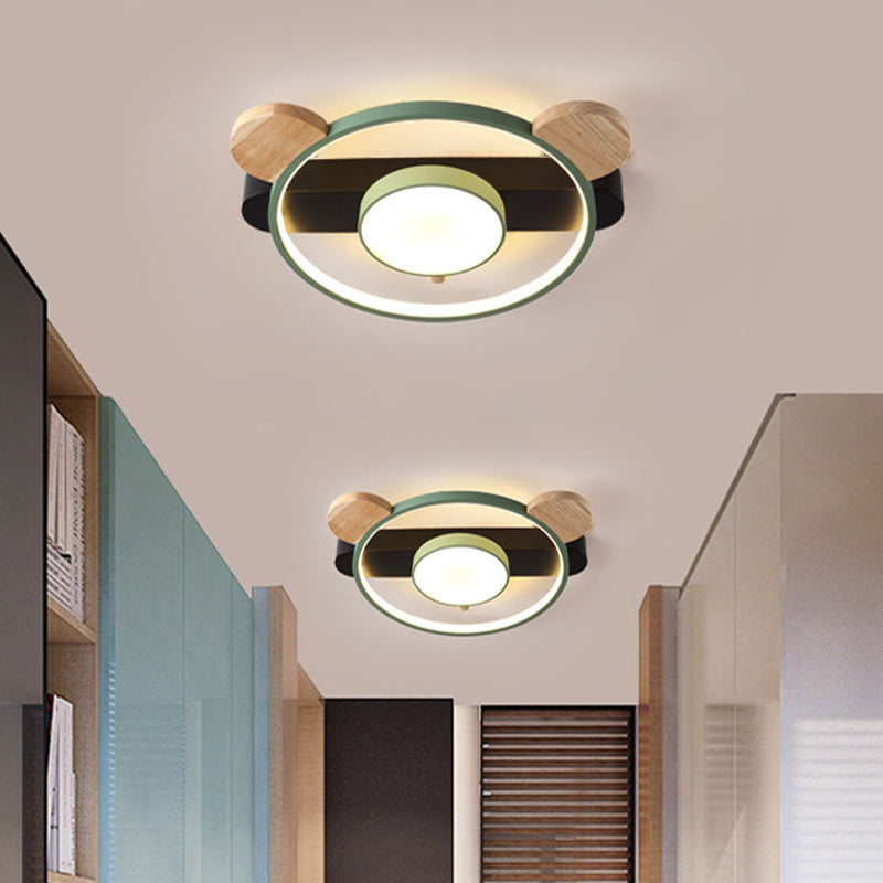 Acrylic Bear Design Ceiling Flush Light Cartoon White/Green-Wood LED Flush Mount Lighting Fixture Clearhalo 'Ceiling Lights' 'Close To Ceiling Lights' 'Close to ceiling' 'Flush mount' Lighting' 784102