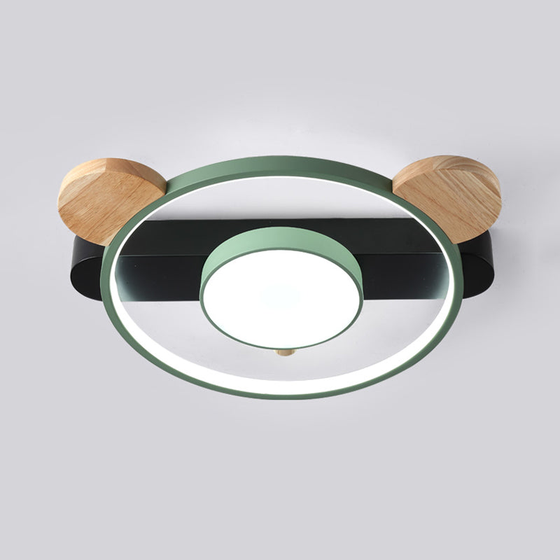 Acrylic Bear Design Ceiling Flush Light Cartoon White/Green-Wood LED Flush Mount Lighting Fixture Clearhalo 'Ceiling Lights' 'Close To Ceiling Lights' 'Close to ceiling' 'Flush mount' Lighting' 784103