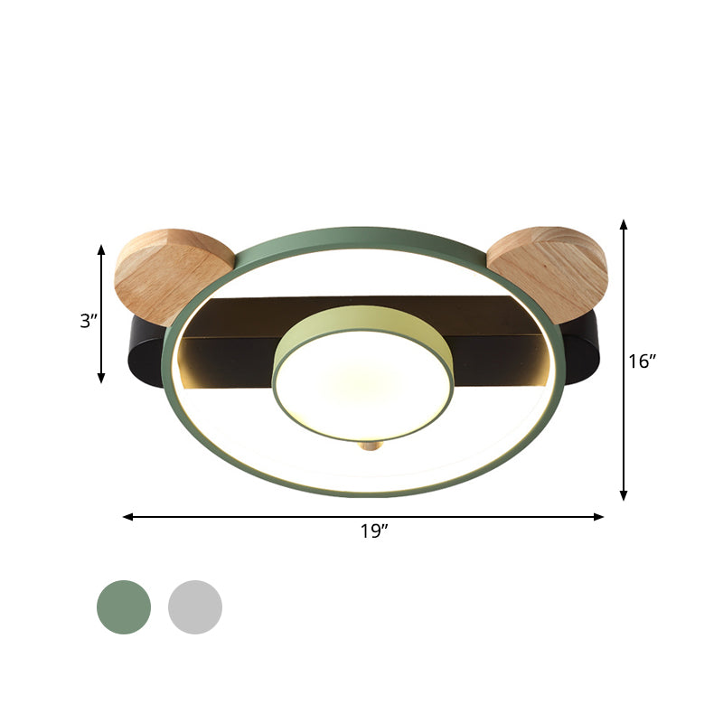 Acrylic Bear Design Ceiling Flush Light Cartoon White/Green-Wood LED Flush Mount Lighting Fixture Clearhalo 'Ceiling Lights' 'Close To Ceiling Lights' 'Close to ceiling' 'Flush mount' Lighting' 784104