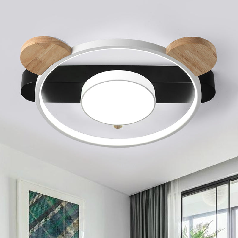 Acrylic Bear Design Ceiling Flush Light Cartoon White/Green-Wood LED Flush Mount Lighting Fixture White Clearhalo 'Ceiling Lights' 'Close To Ceiling Lights' 'Close to ceiling' 'Flush mount' Lighting' 784105