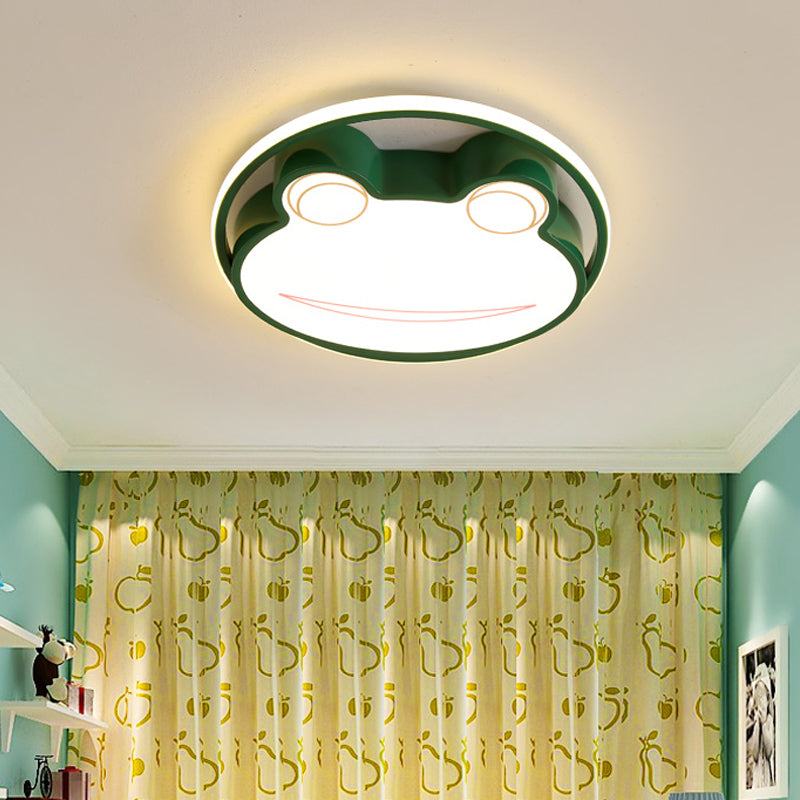 Cartoon Frog Thin Flush Mount Acrylic Nursery LED Ceiling Flushmount Ceiling Lamp in Green, Warm/White Light Green Warm Clearhalo 'Ceiling Lights' 'Close To Ceiling Lights' 'Close to ceiling' 'Flush mount' Lighting' 784109