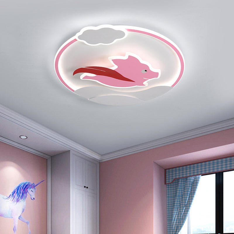 Super Pig Ultrathin Flush Mount Lamp Cartoon Aluminum Pink LED Close to Ceiling Lighting Fixture in Warm/White Light Pink White Clearhalo 'Ceiling Lights' 'Close To Ceiling Lights' 'Close to ceiling' 'Flush mount' Lighting' 784117