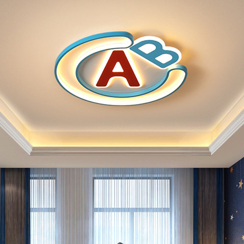 English Letter Super Thin Ceiling Flush Kids Acrylic Bedroom LED Flush Mount Lighting in Blue, Warm/White Light Blue Warm Clearhalo 'Ceiling Lights' 'Close To Ceiling Lights' 'Close to ceiling' 'Flush mount' Lighting' 784125