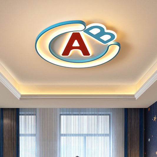 English Letter Super Thin Ceiling Flush Kids Acrylic Bedroom LED Flush Mount Lighting in Blue, Warm/White Light Blue Warm Clearhalo 'Ceiling Lights' 'Close To Ceiling Lights' 'Close to ceiling' 'Flush mount' Lighting' 784125