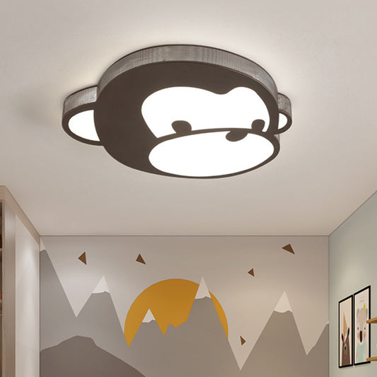 Cartoon Monkey Flush Mounted Lamp Iron Kids Bedroom LED Ceiling Fixture in Black, Warm/White Light Black White Clearhalo 'Ceiling Lights' 'Close To Ceiling Lights' 'Close to ceiling' 'Flush mount' Lighting' 784141