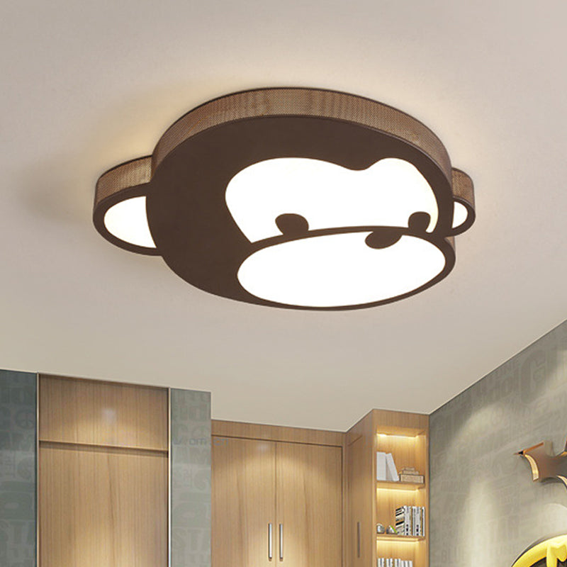 Cartoon Monkey Flush Mounted Lamp Iron Kids Bedroom LED Ceiling Fixture in Black, Warm/White Light Black Warm Clearhalo 'Ceiling Lights' 'Close To Ceiling Lights' 'Close to ceiling' 'Flush mount' Lighting' 784142