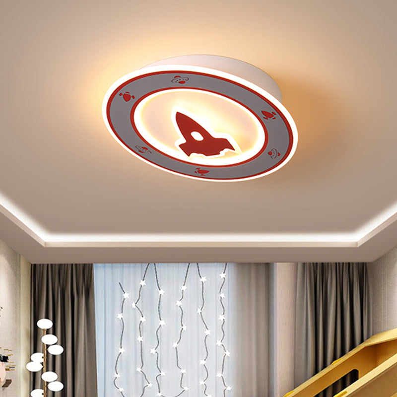 Rocket LED Ceiling Mounted Light Kids Style Acrylic Boy's Room Flush Mount Fixture in Blue/Red Red Clearhalo 'Ceiling Lights' 'Close To Ceiling Lights' 'Close to ceiling' 'Flush mount' Lighting' 784145