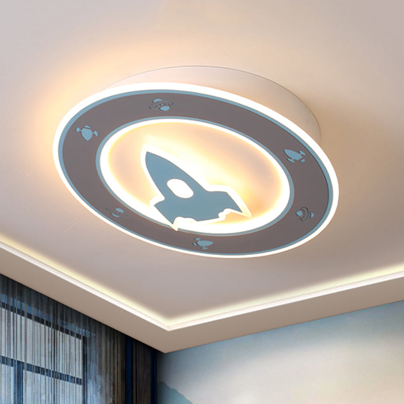 Rocket LED Ceiling Mounted Light Kids Style Acrylic Boy's Room Flush Mount Fixture in Blue/Red Blue Clearhalo 'Ceiling Lights' 'Close To Ceiling Lights' 'Close to ceiling' 'Flush mount' Lighting' 784149