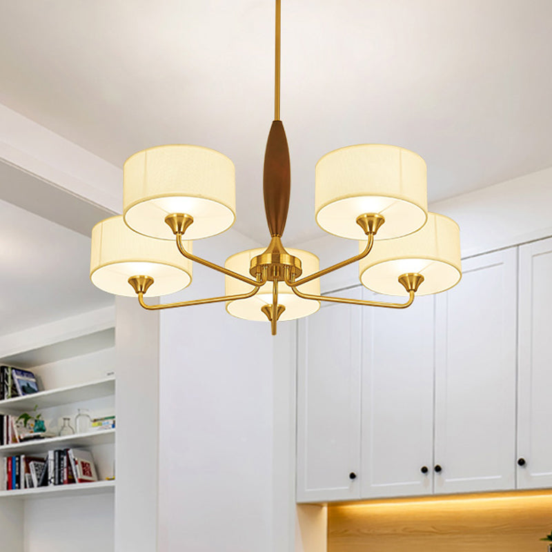 3/5-Bulb Drop Pendant Countryside Bedroom Chandelier Lamp with Drum Fabric Shade in White Clearhalo 'Ceiling Lights' 'Chandeliers' Lighting' options 784178