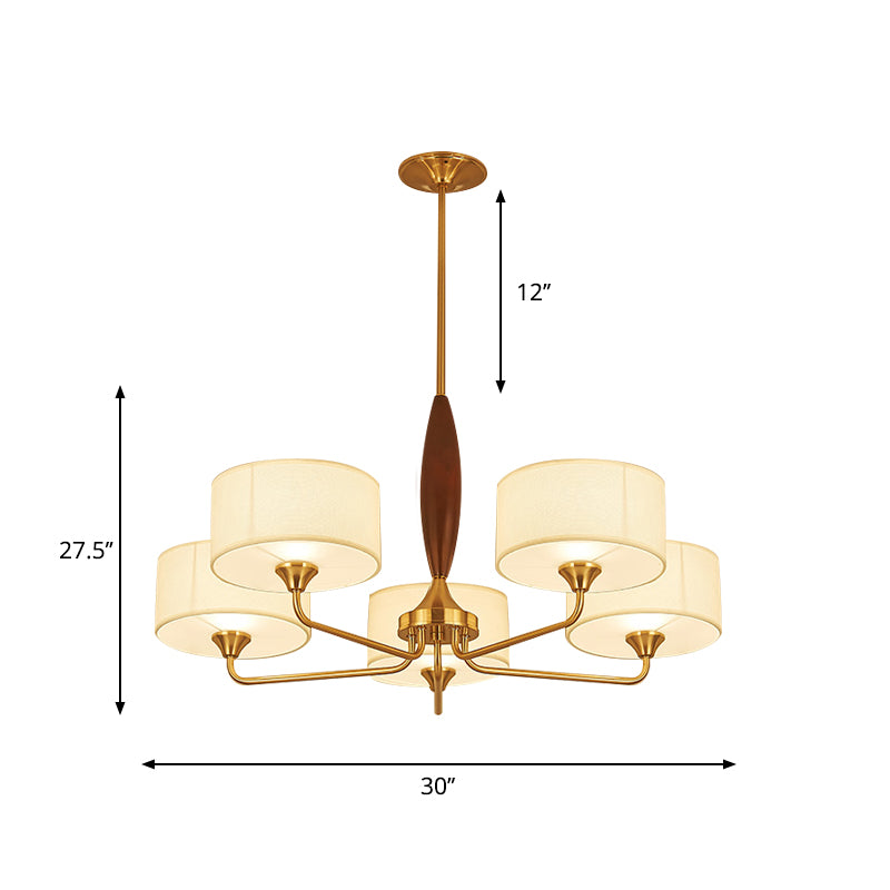 3/5-Bulb Drop Pendant Countryside Bedroom Chandelier Lamp with Drum Fabric Shade in White Clearhalo 'Ceiling Lights' 'Chandeliers' Lighting' options 784180