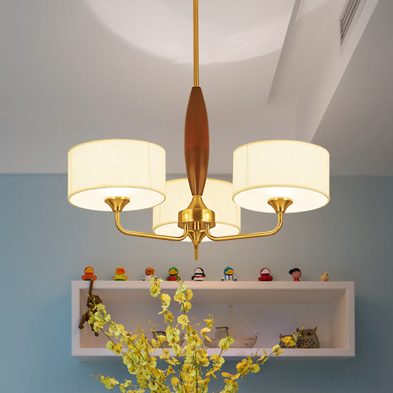 3/5-Bulb Drop Pendant Countryside Bedroom Chandelier Lamp with Drum Fabric Shade in White Clearhalo 'Ceiling Lights' 'Chandeliers' Lighting' options 784181